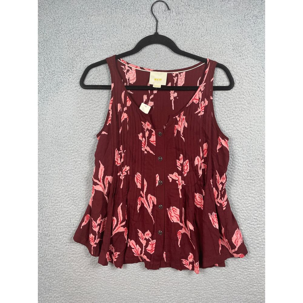 Anthropologie Maeve Womens Size 0 Burgandy Floral Tank Top Blouse NWT